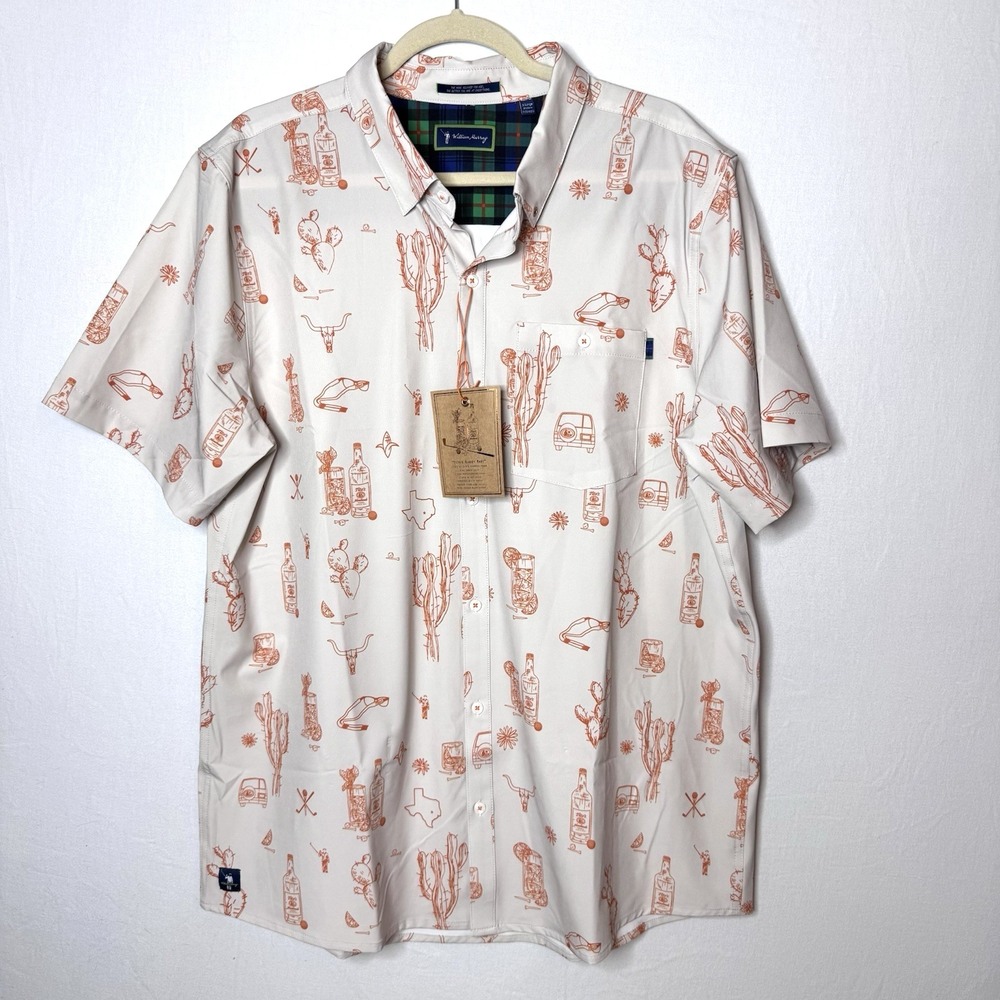 William‎ Murray Titos Vodka Button Shirt NEW Mens XL Texas Golf Orange Graphic